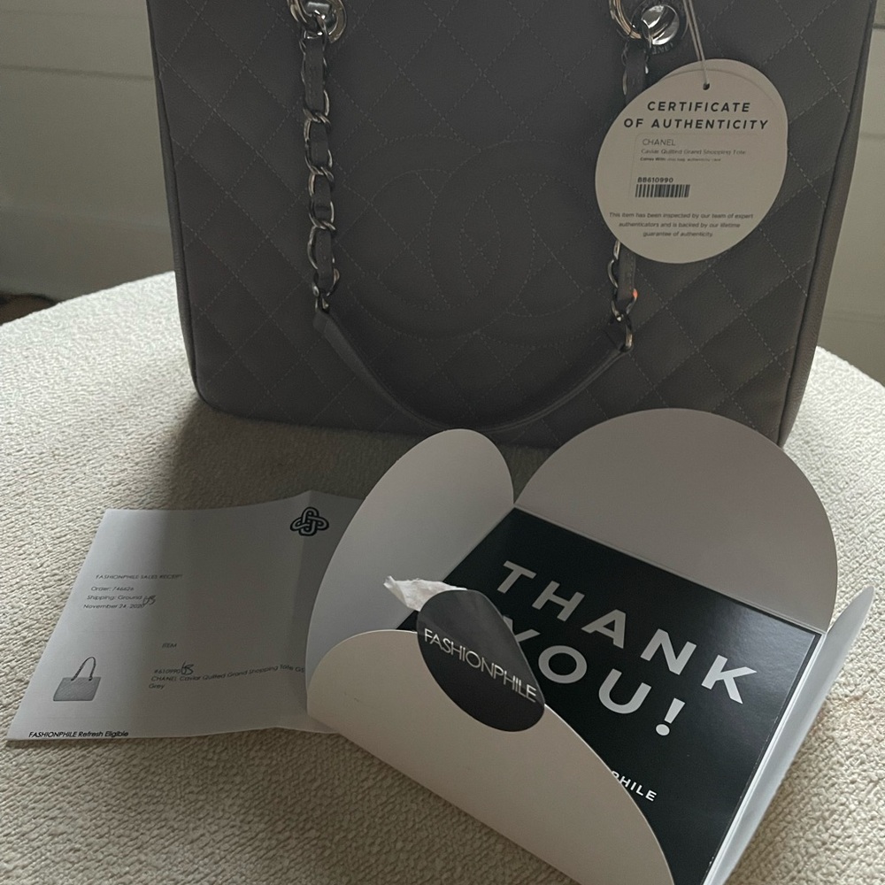 Authentic Chanel Grand Shopping Tote, grey, verified authentic